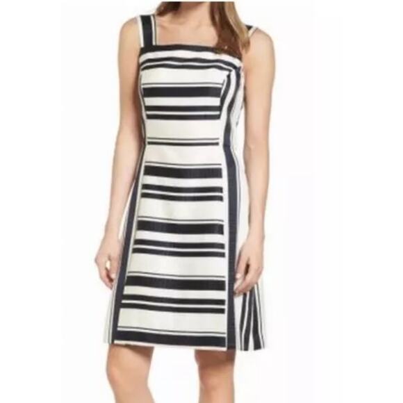 Eliza J. Navy & White Striped Square Neck Sheath Dress sz 4 - Picture 12 of 12